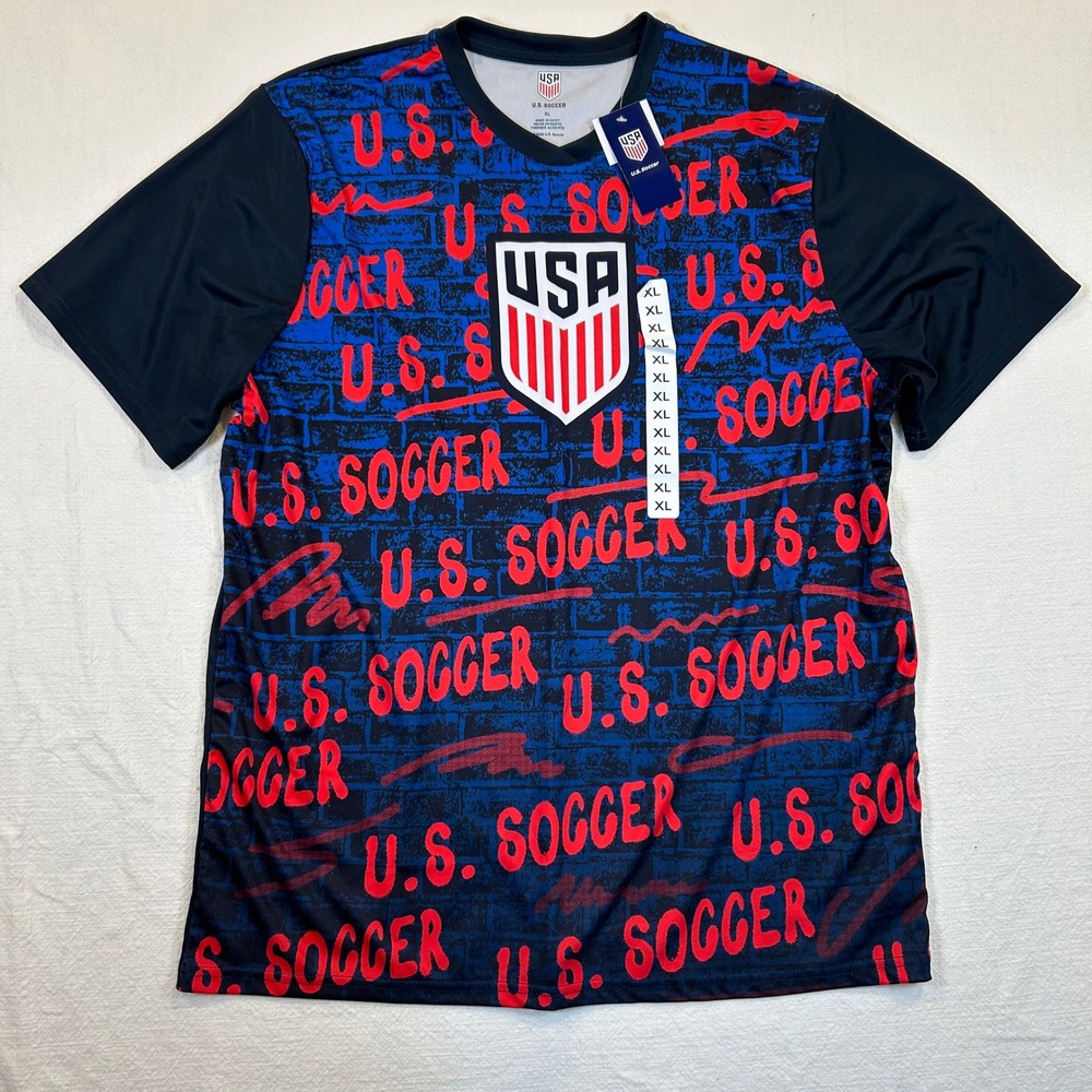 U.S. Soccer Mens XL Jersey Blue Brick Graffiti Print USA Crest T-Shirt